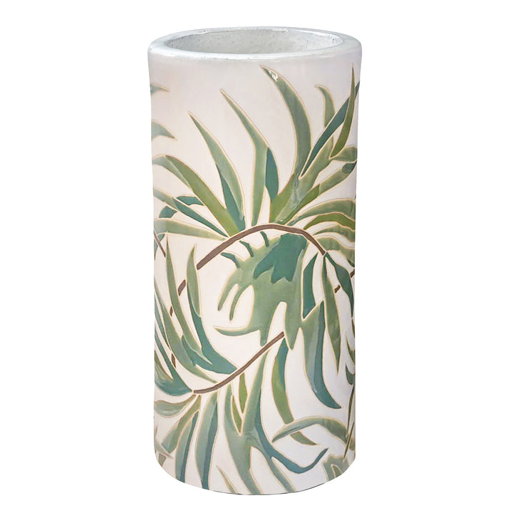Greenwood White/Green Palm Ceramic Umbrella Stand