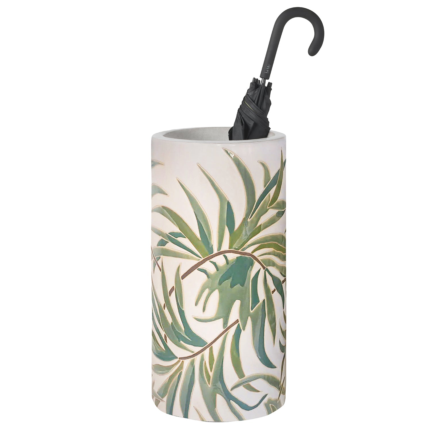 Greenwood White/Green Palm Ceramic Umbrella Stand