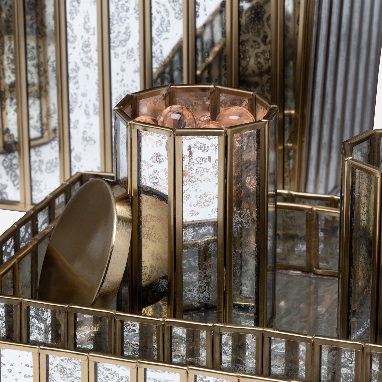 Grevena Antique Gold Brass/Glass Nested Trays Set/2