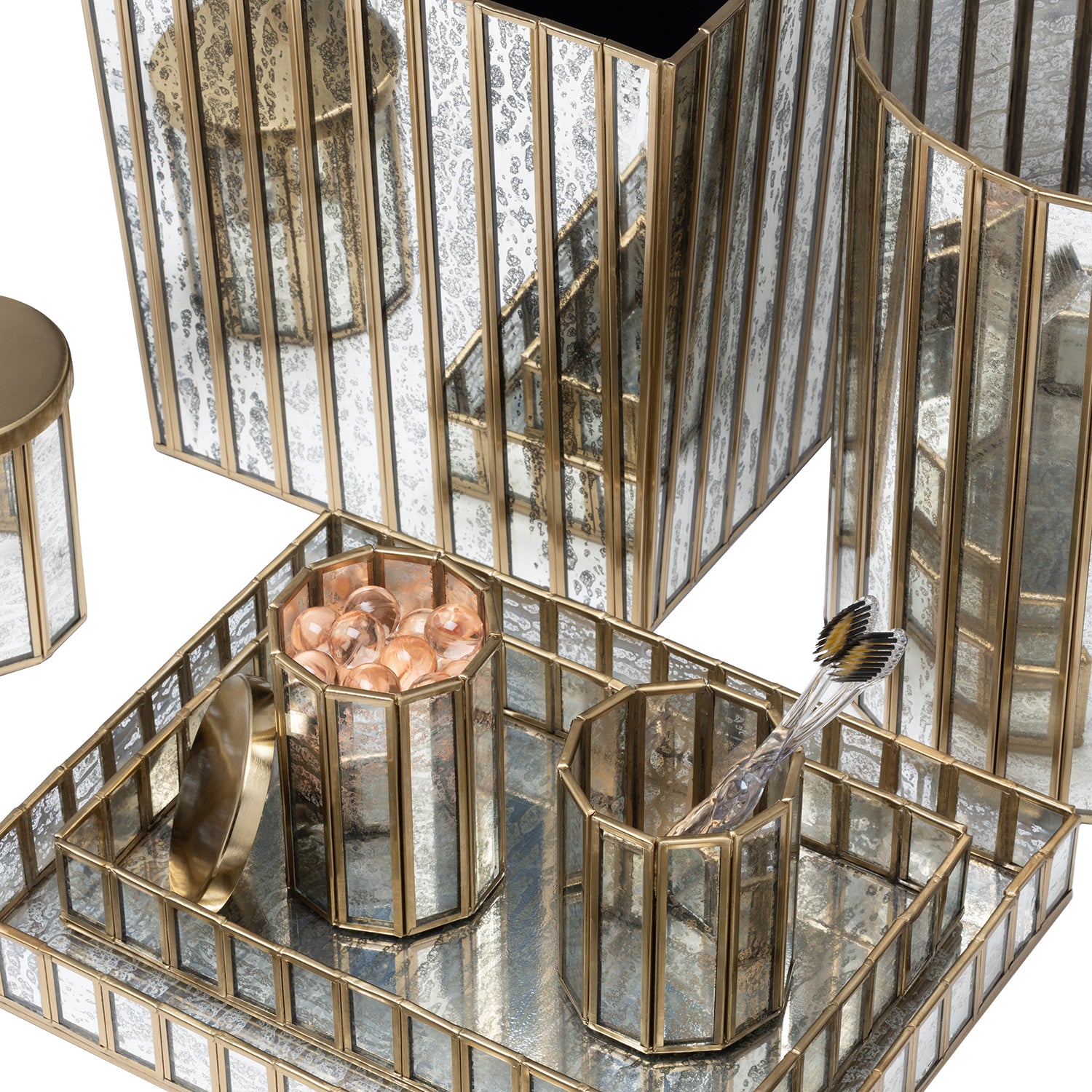 Grevena Antique Gold Brass/Glass Nested Trays Set/2 - Thumbnail 4