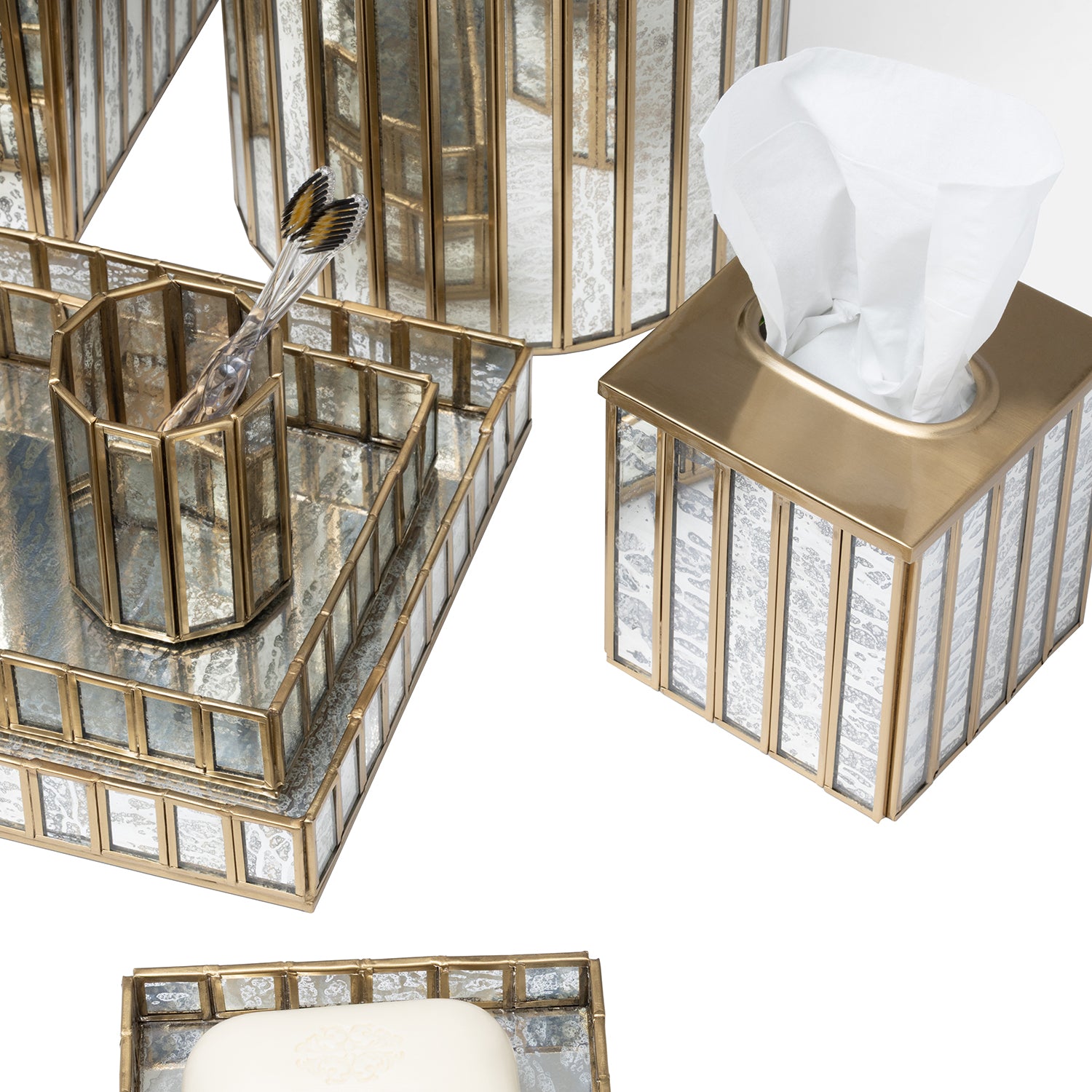 Grevena Antique Gold Brass/Glass Tissue Box Cover - Thumbnail 2