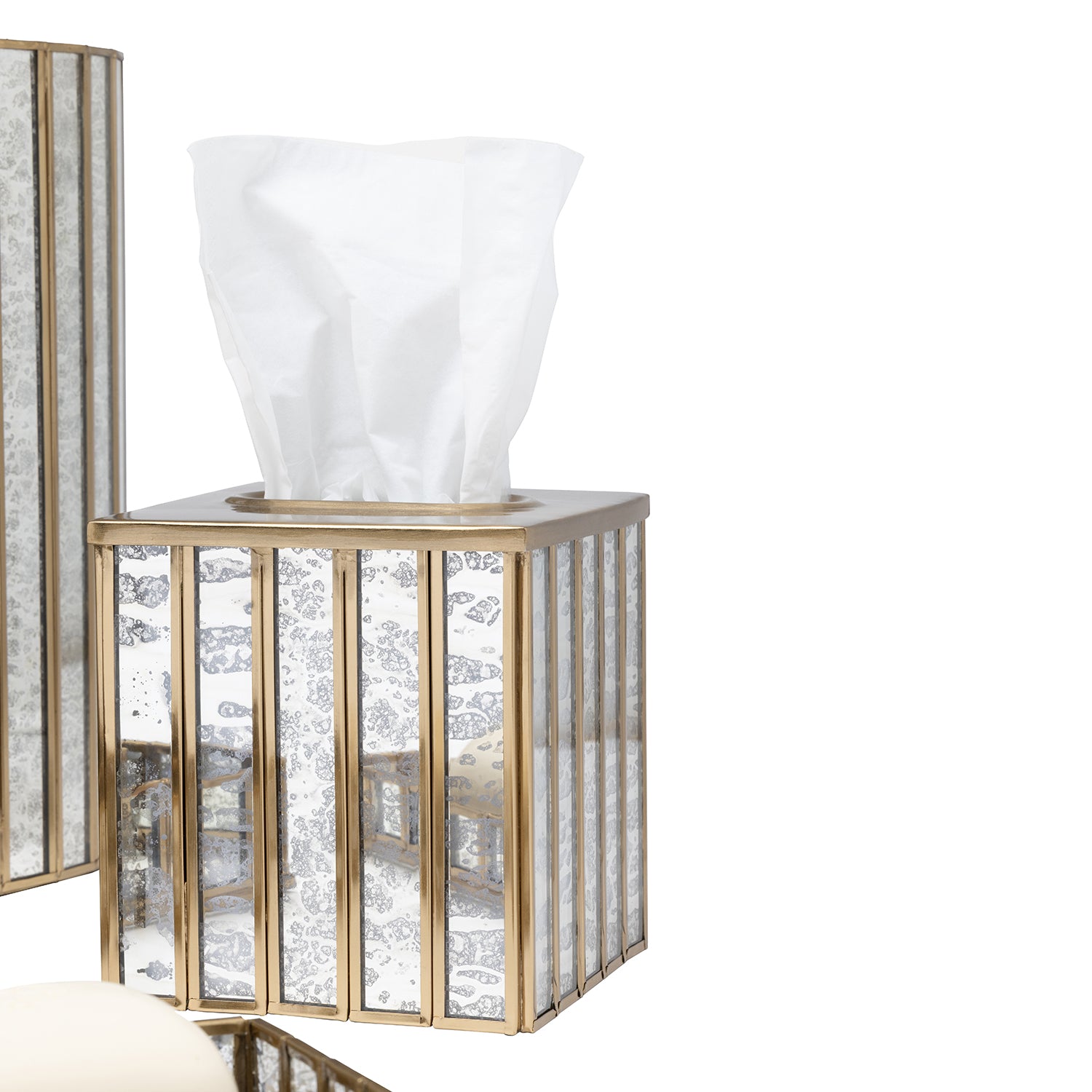 Grevena Antique Gold Brass/Glass Tissue Box Cover - Thumbnail 3