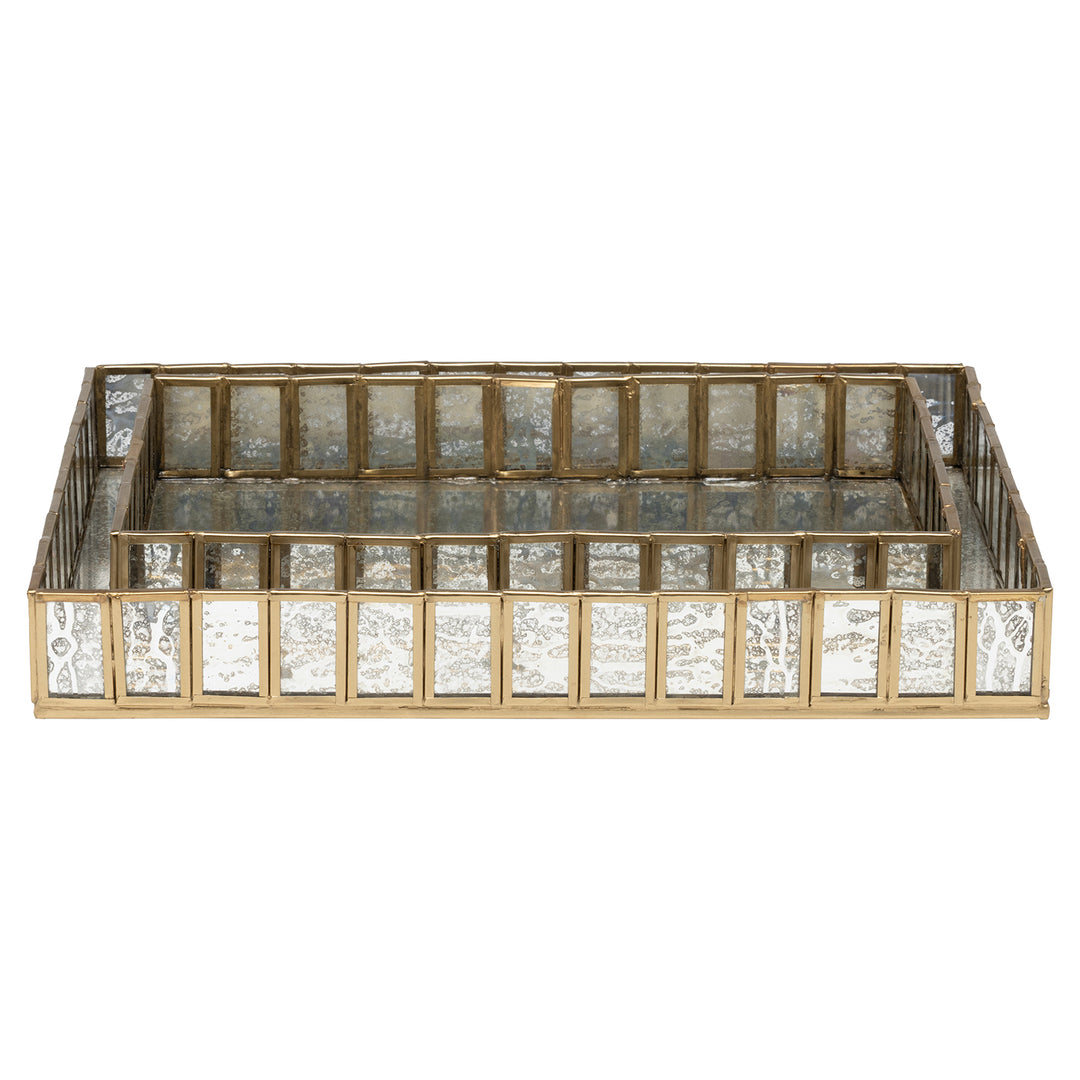 Grevena Antique Gold Brass/Glass Nested Trays Set/2