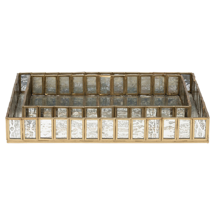 Grevena Antique Gold Brass/Glass Nested Trays Set/2