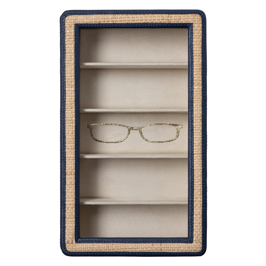 Hanford Natural Raffia Eyewear Organizer Case (Navy Leather)