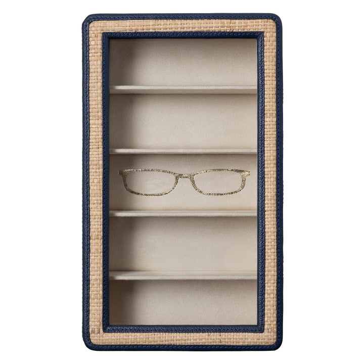 Hanford Natural Raffia Eyewear Organizer Case (Navy Leather)