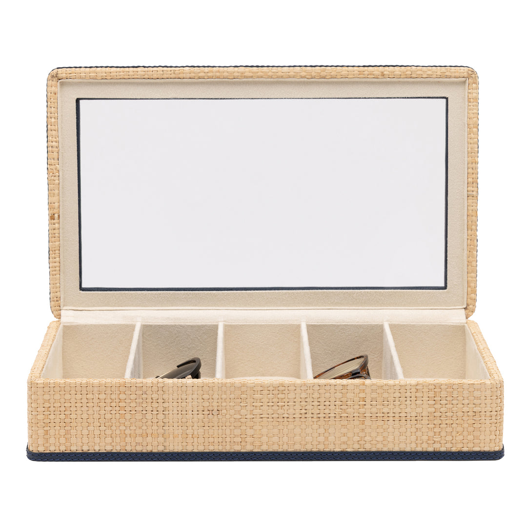 Hanford Natural Raffia Eyewear Organizer Case (Navy Leather)