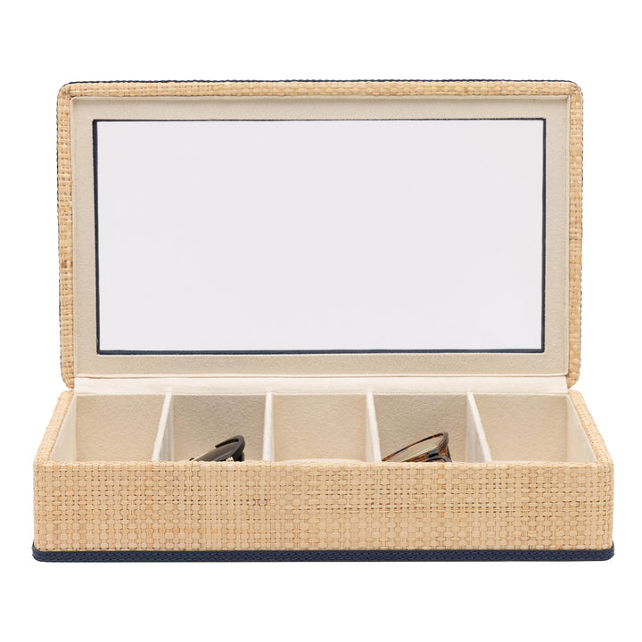 Hanford Natural Raffia Eyewear Organizer Case (Navy Leather)