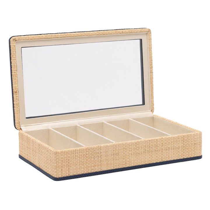 Hanford Natural Raffia Eyewear Organizer Case (Navy Leather)
