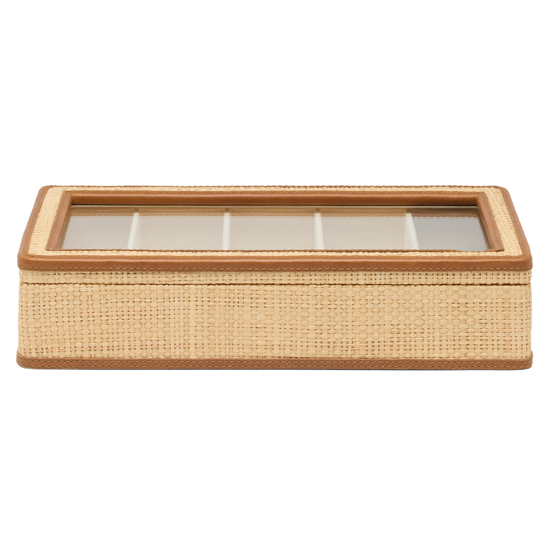Hanford Natural Raffia Eyewear Organizer Case (Saddle Leather)