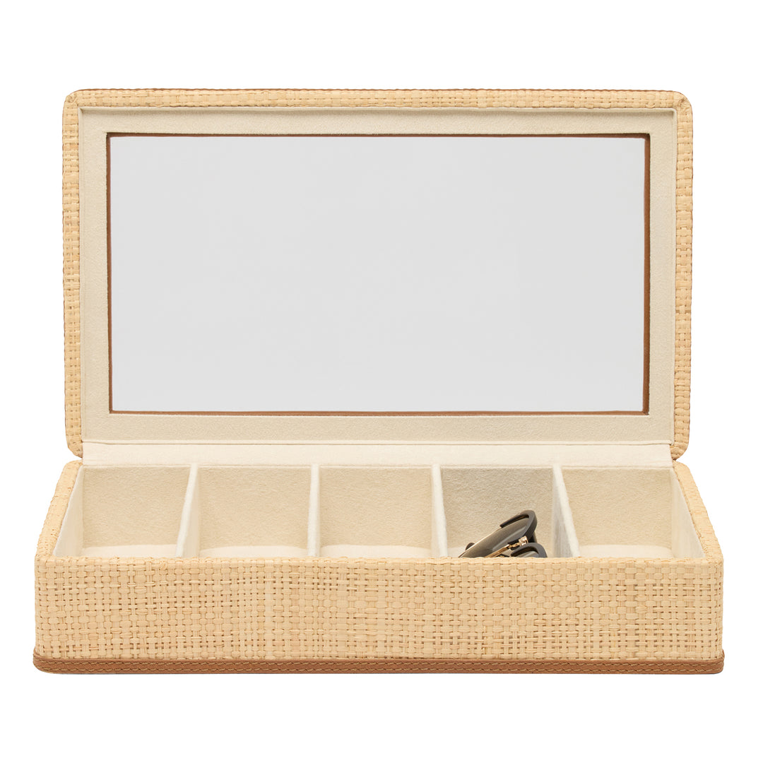 Hanford Natural Raffia Eyewear Organizer Case (Saddle Leather)