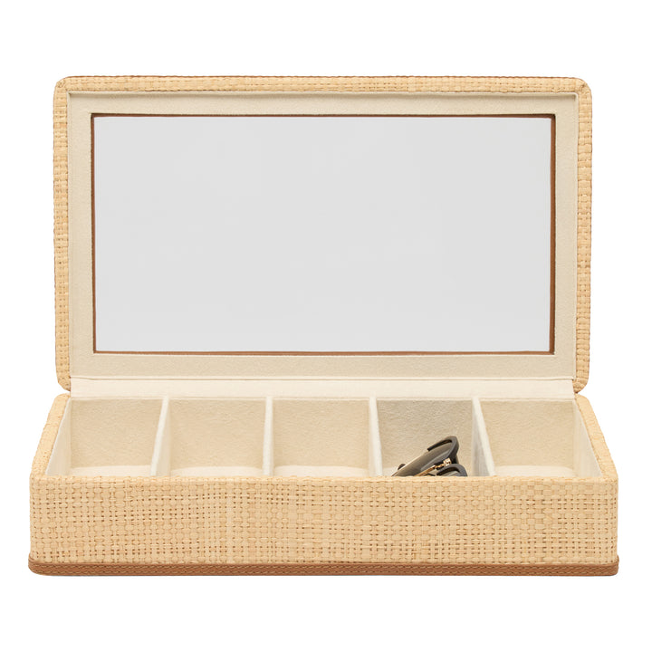 Hanford Natural Raffia Eyewear Organizer Case (Saddle Leather)