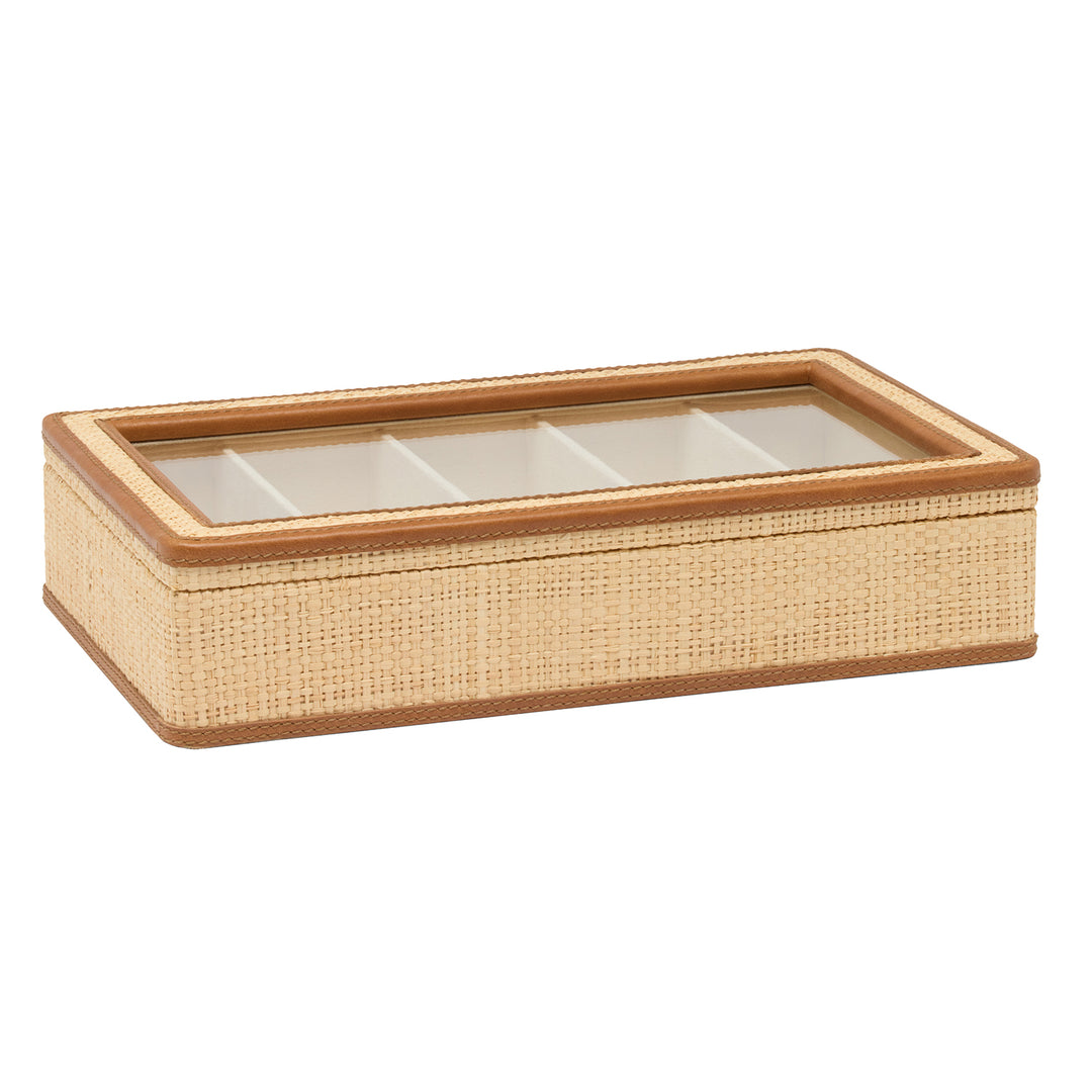 Hanford Natural Raffia Eyewear Organizer Case (Saddle Leather)