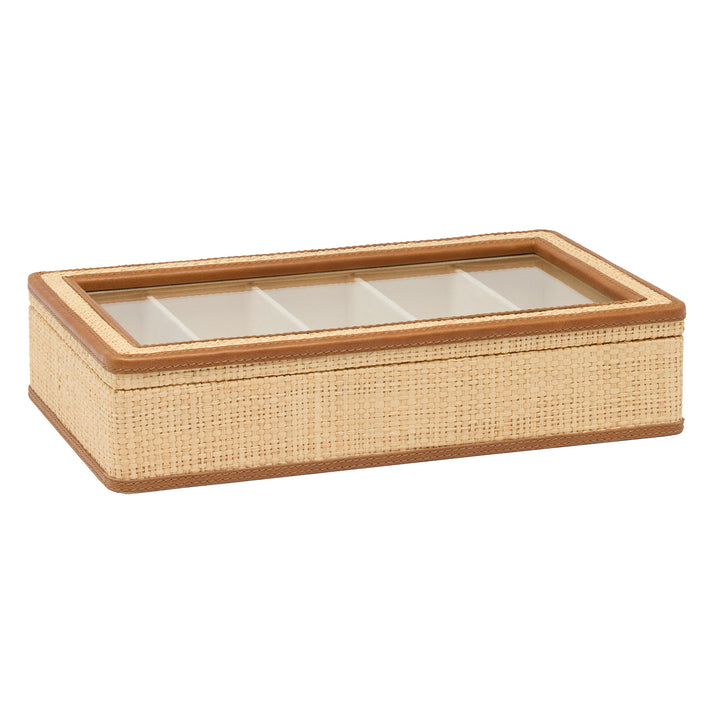 Hanford Natural Raffia Eyewear Organizer Case (Saddle Leather)
