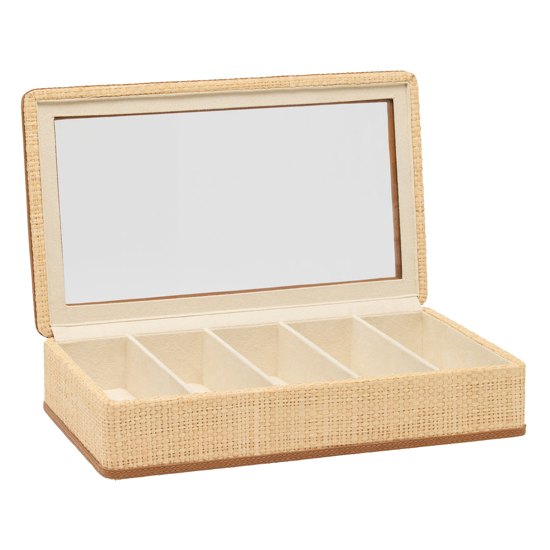 Hanford Natural Raffia Eyewear Organizer Case (Saddle Leather)