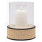 Hanford Natural Raffia/Navy Leather Hurricane Candle Holder Set/2