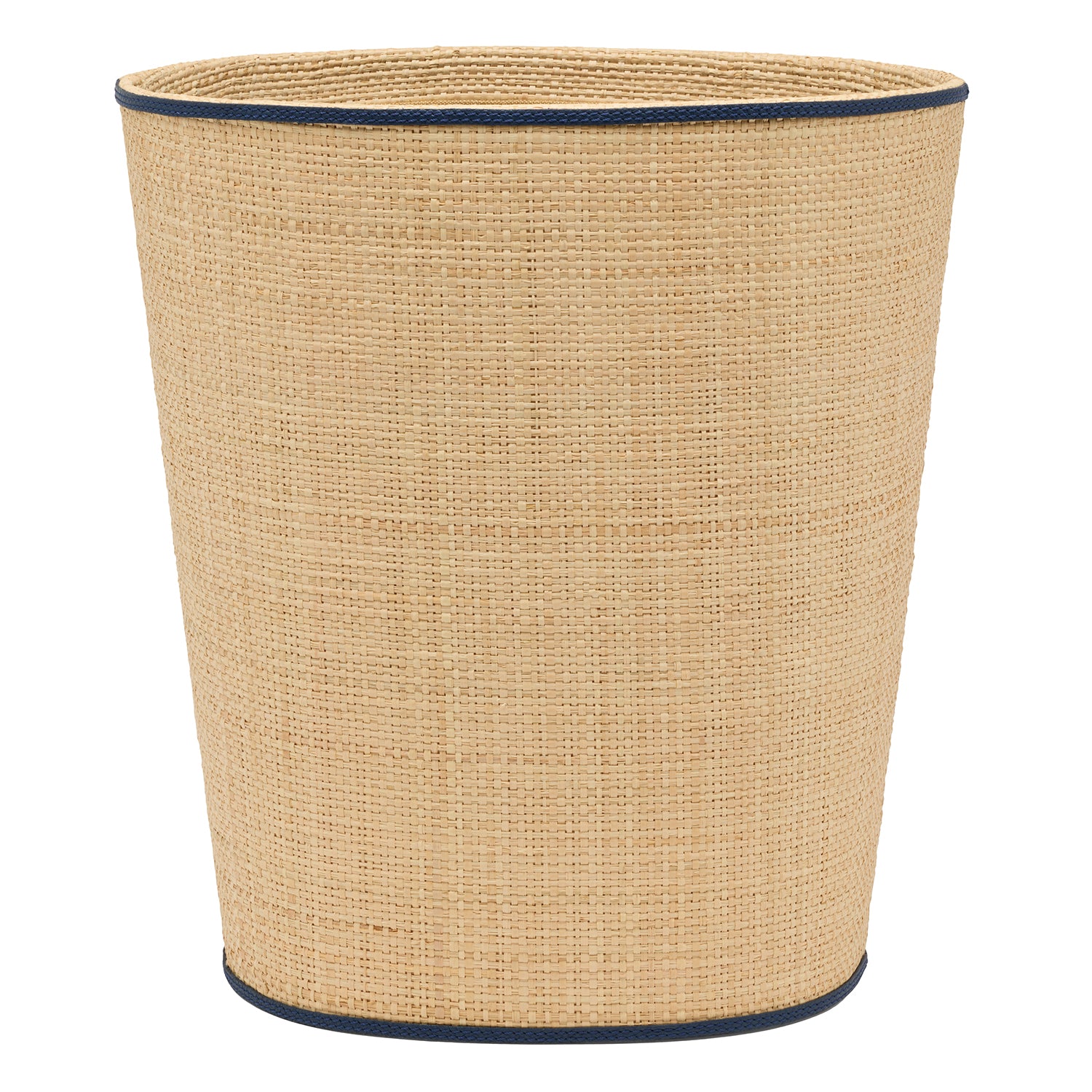 Hanford Natural Raffia/Navy Leather Oval Wastebasket