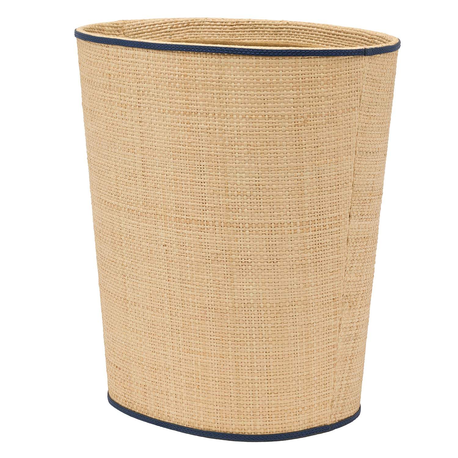 Hanford Natural Raffia/Navy Leather Oval Wastebasket - Thumbnail 2
