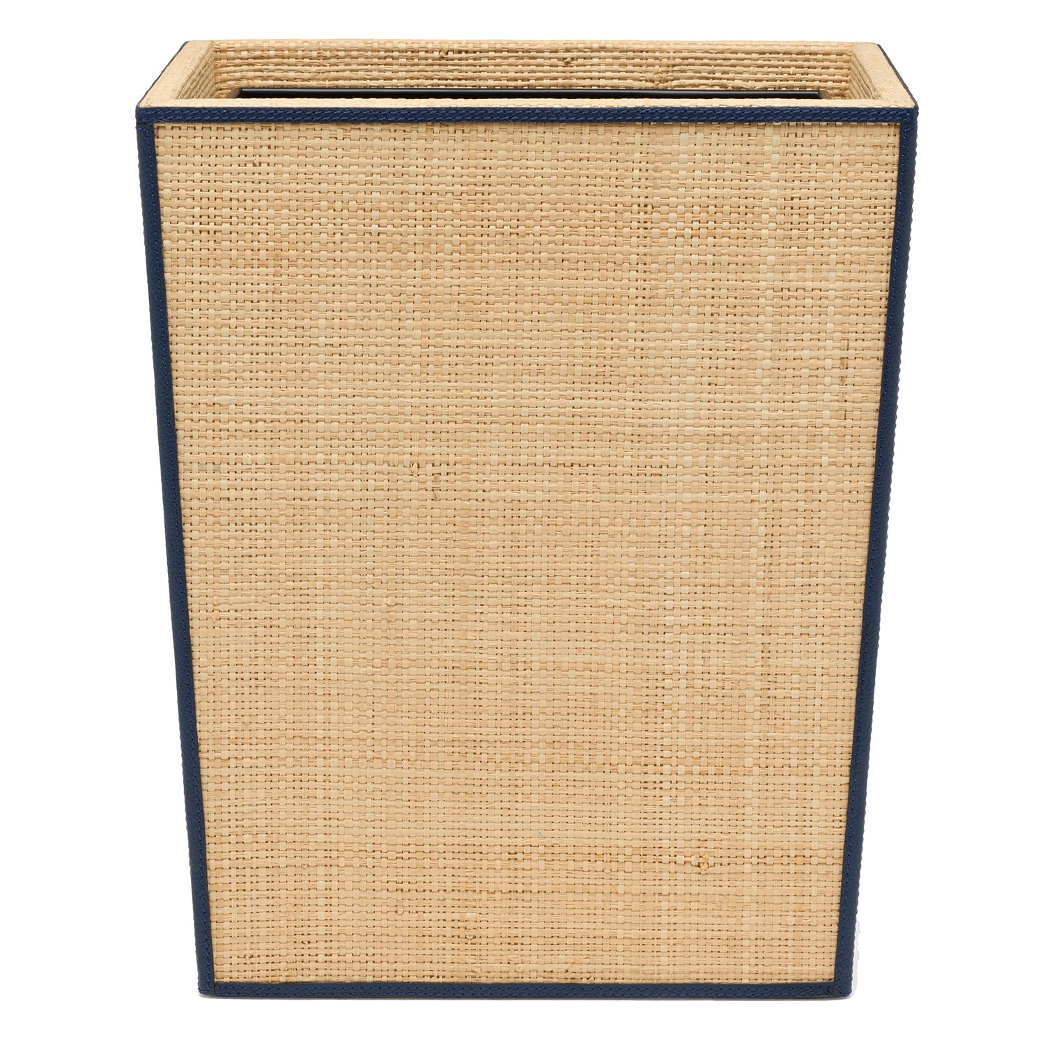 Hanford Natural Raffia/Navy Leather Oval Wastebasket - Thumbnail 4