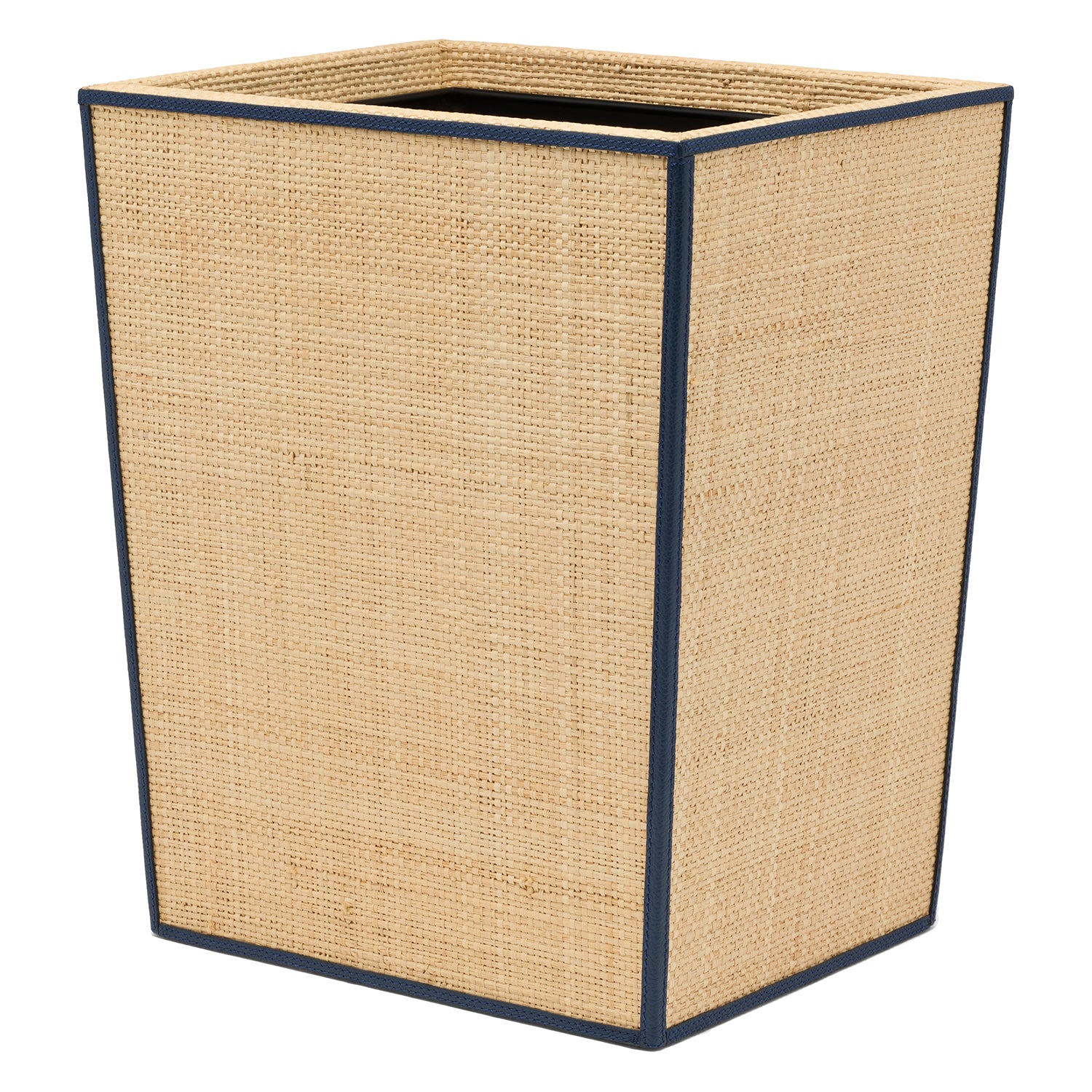Hanford Natural Raffia/Navy Leather Oval Wastebasket - Thumbnail 3