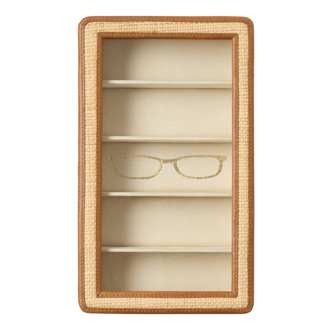 Hanford Natural Raffia Eyewear Organizer Case (Saddle Leather)