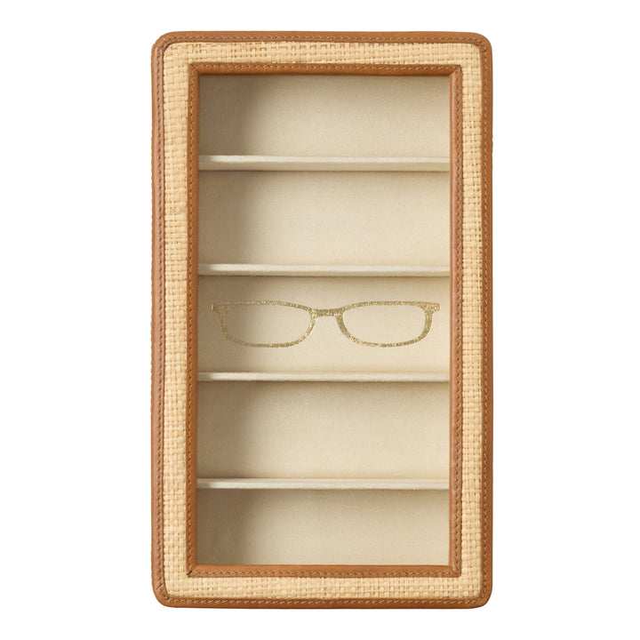 Hanford Natural Raffia Eyewear Organizer Case (Saddle Leather)