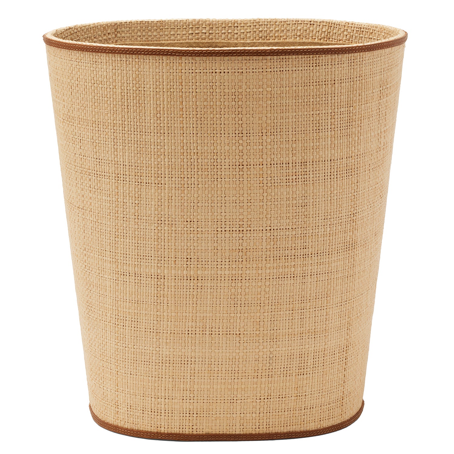 Hanford Natural Raffia/Saddle Leather Rectangle Wastebasket - Thumbnail 3