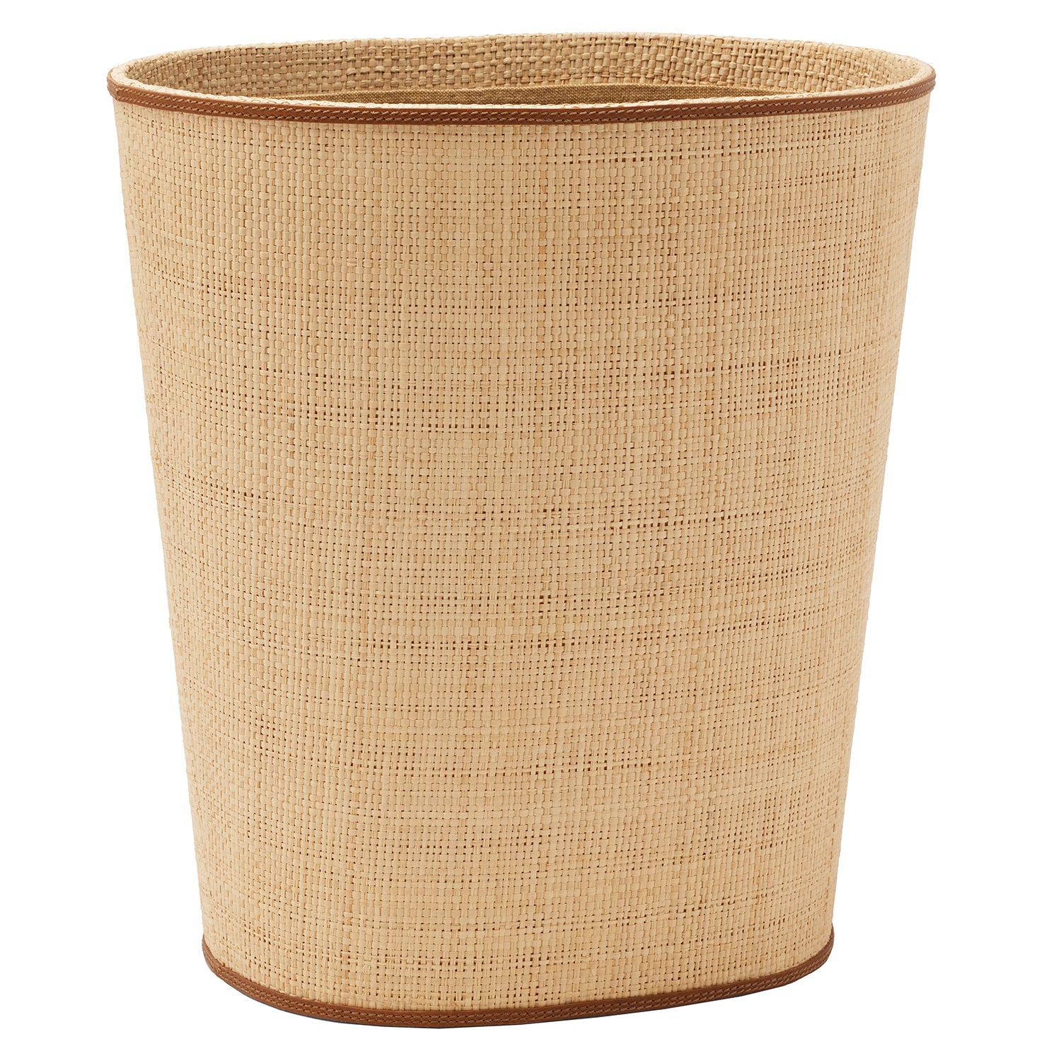 Hanford Natural Raffia/Saddle Leather Rectangle Wastebasket - Thumbnail 4