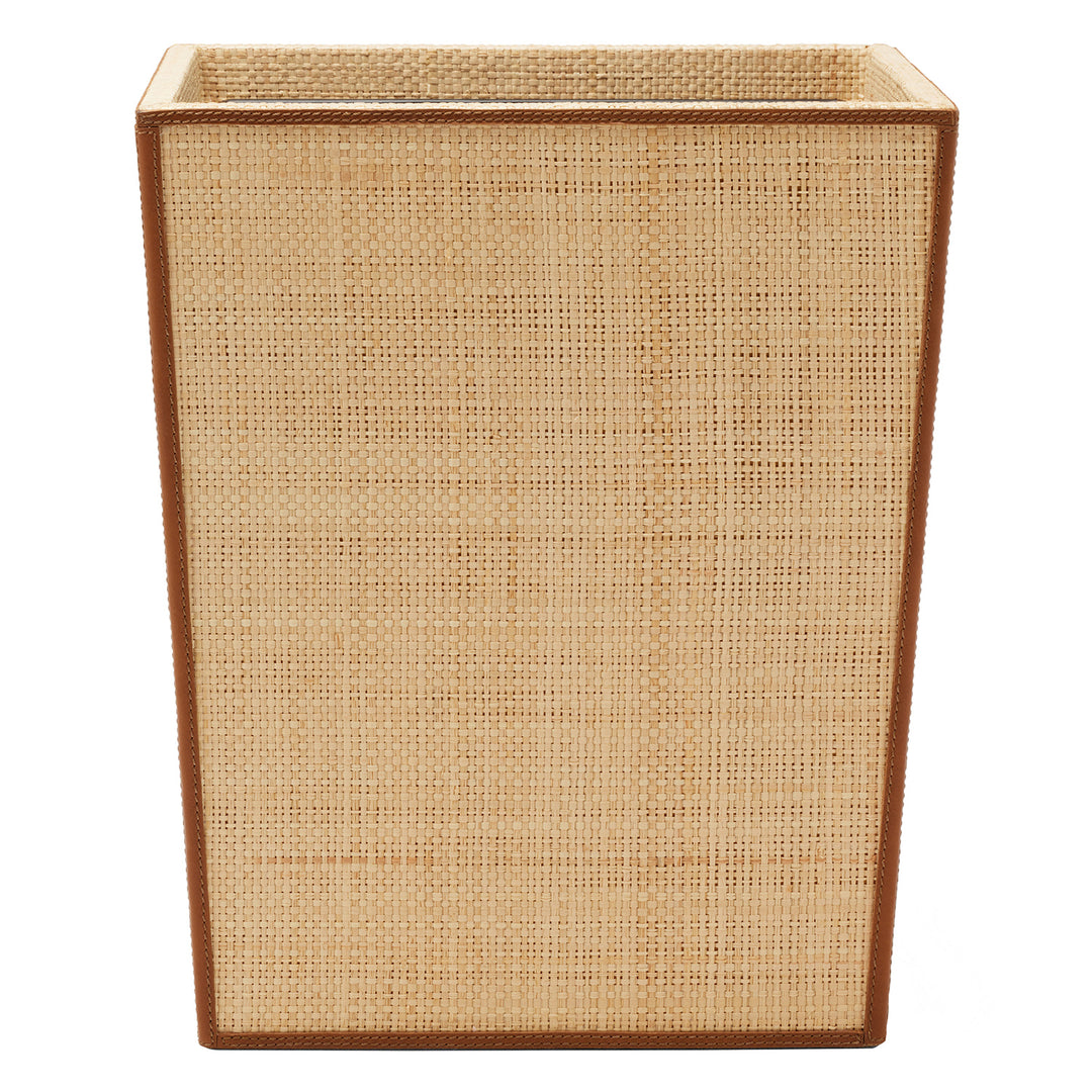 Hanford Natural Raffia/Saddle Leather Rectangle Wastebasket