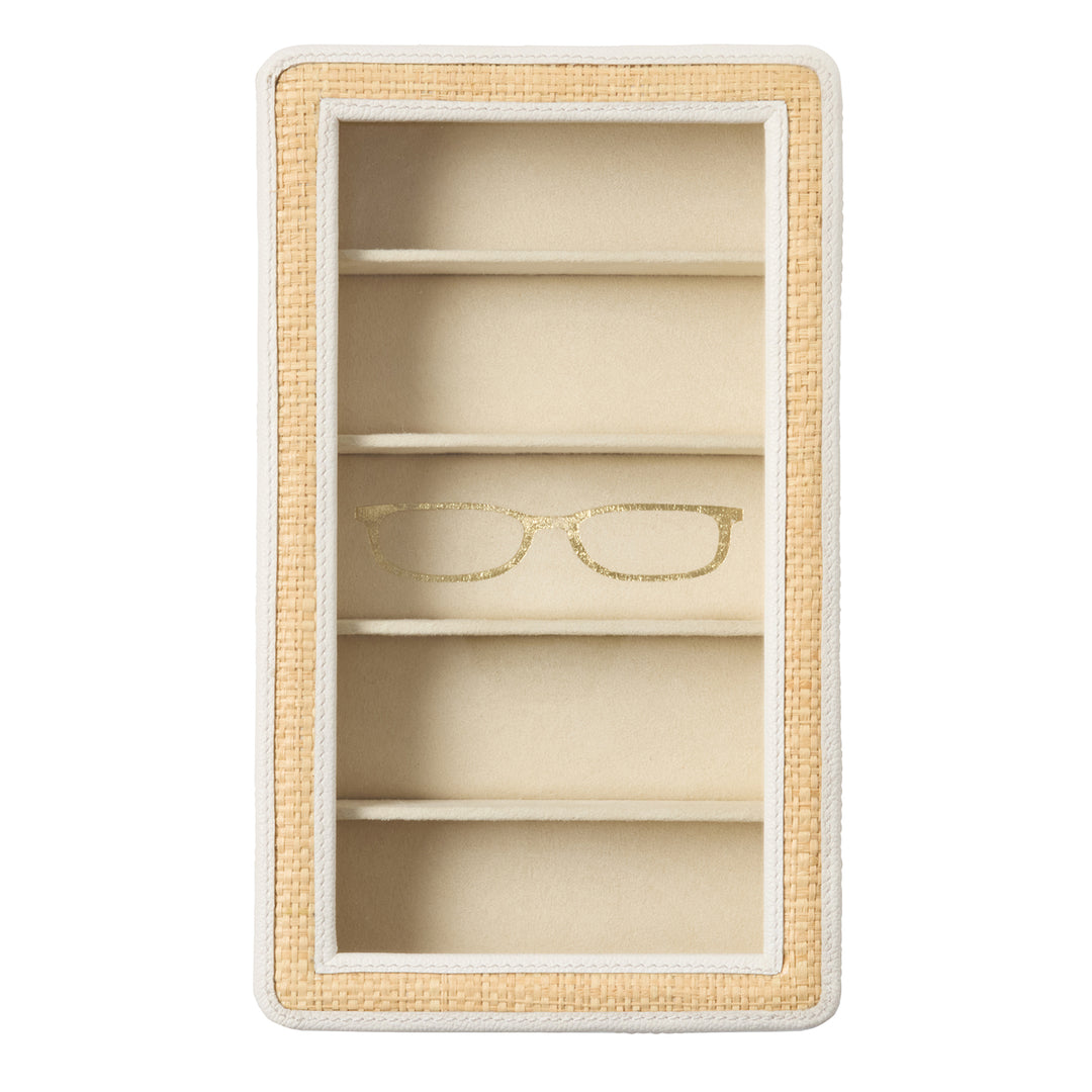 Hanford Natural Raffia Eyewear Organizer Case (White Leather)
