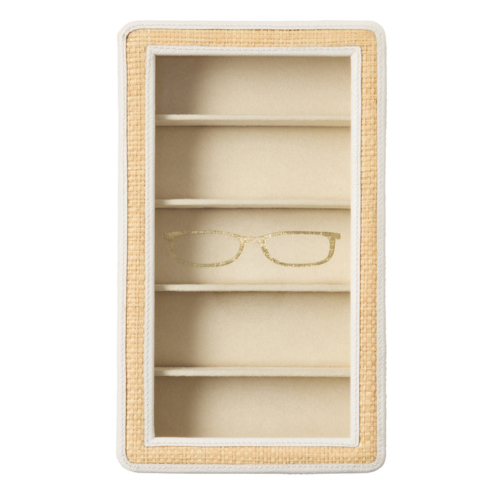 Hanford Natural Raffia Eyewear Organizer Case (White Leather)