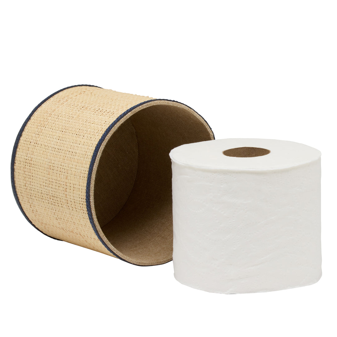 Hanford Natural Raffia/Leather Single Toilet Paper Holder Set/2 (Navy)