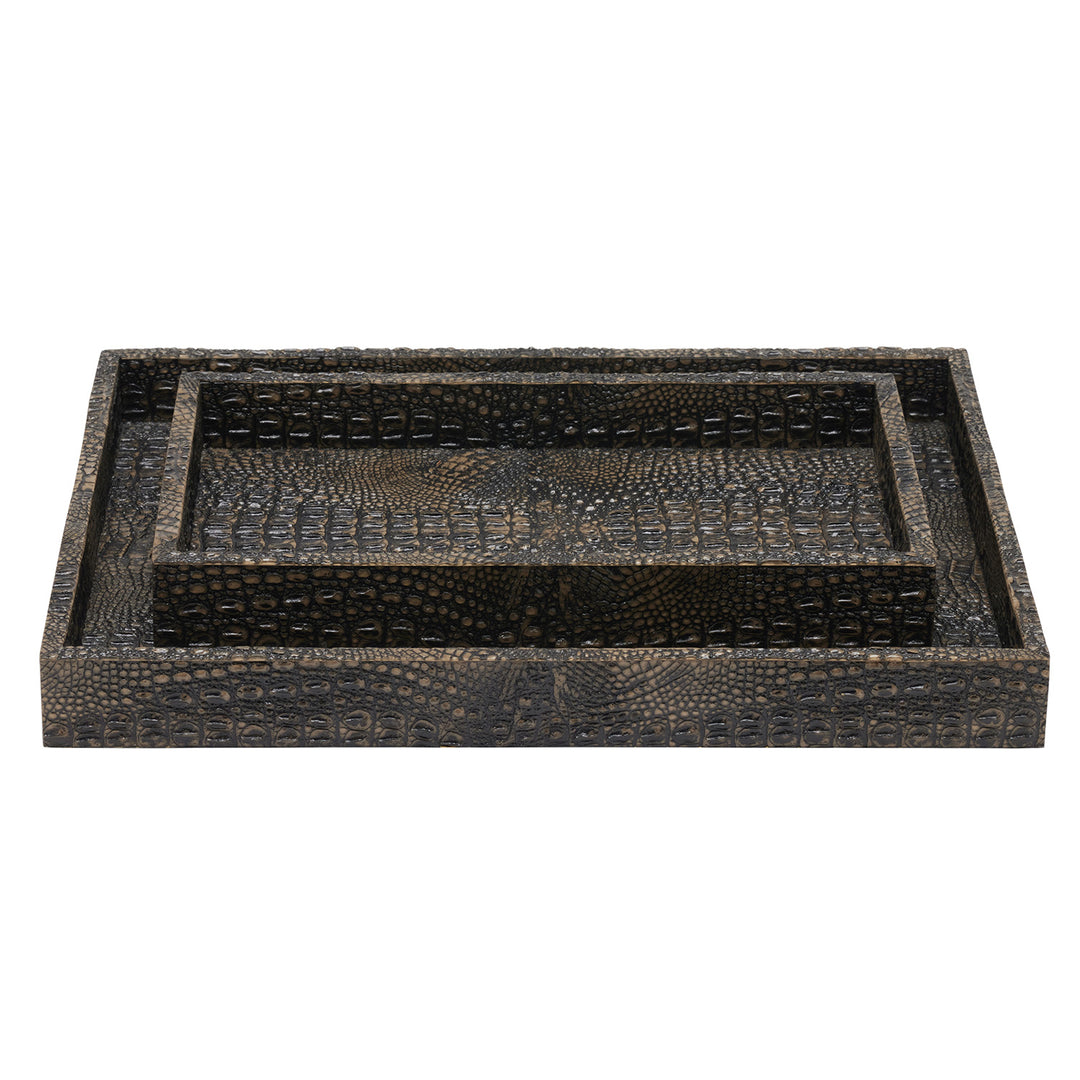 Hawen Faux Crocodile Nested Trays Set/2 (Dark Mushroom)