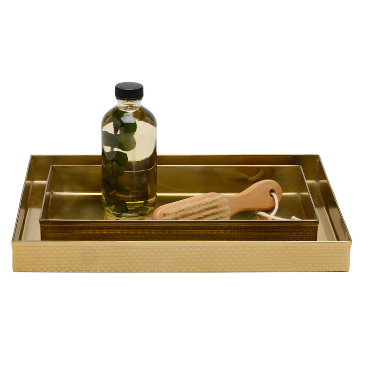 Ingram Textured Stainless Steel Nested Trays Set/2 (Shiny Gold)