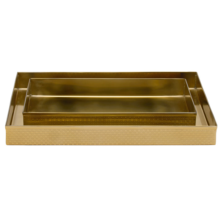 Ingram Textured Stainless Steel Nested Trays Set/2 (Shiny Gold)