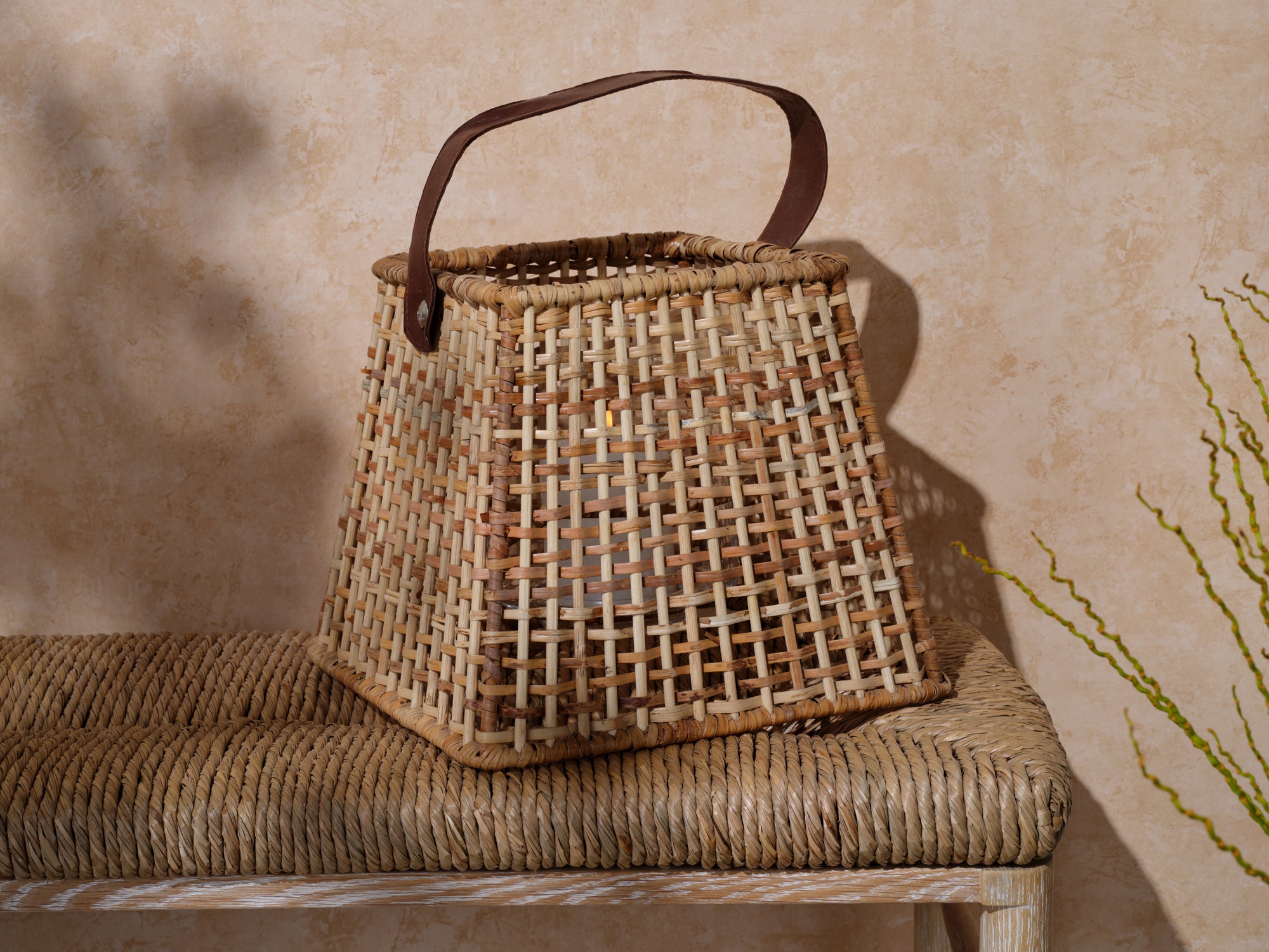 Trent Natural Rattan/Bamboo Small Hurricane Candle Holder Set/2 - Thumbnail 4