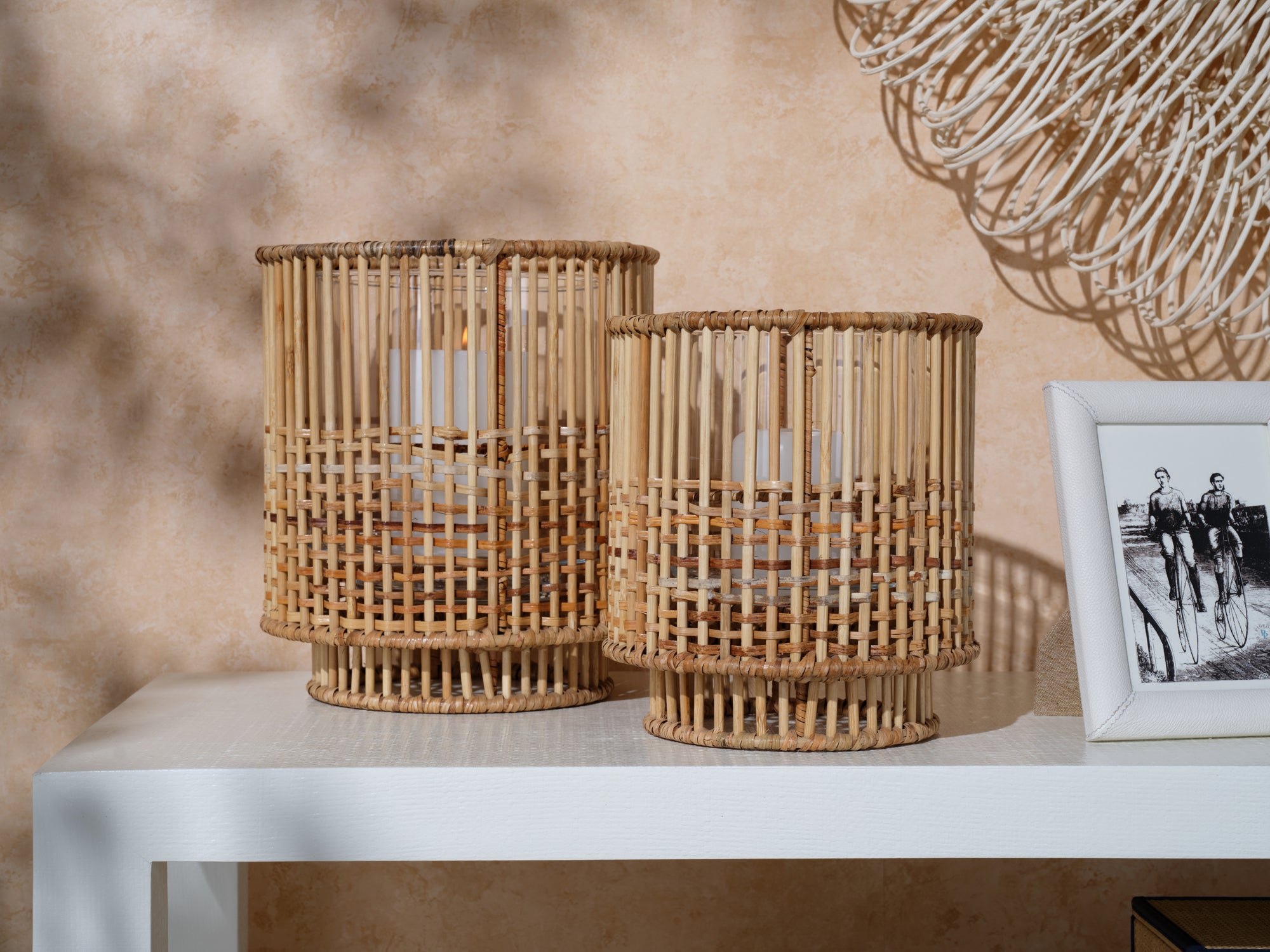 Inola Natural Rattan/Bamboo Large Hurricane Candle Holder - Thumbnail 2