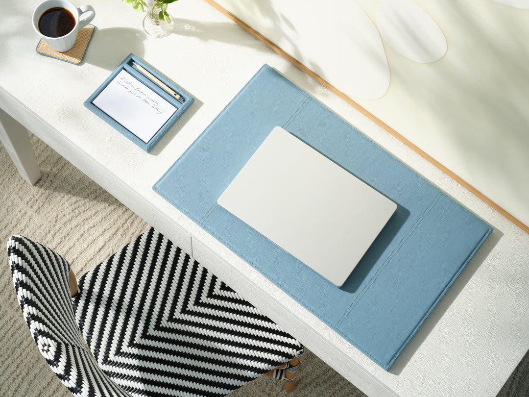 Grafton Full-Grain Leather Desk Blotter Set (Country Blue)