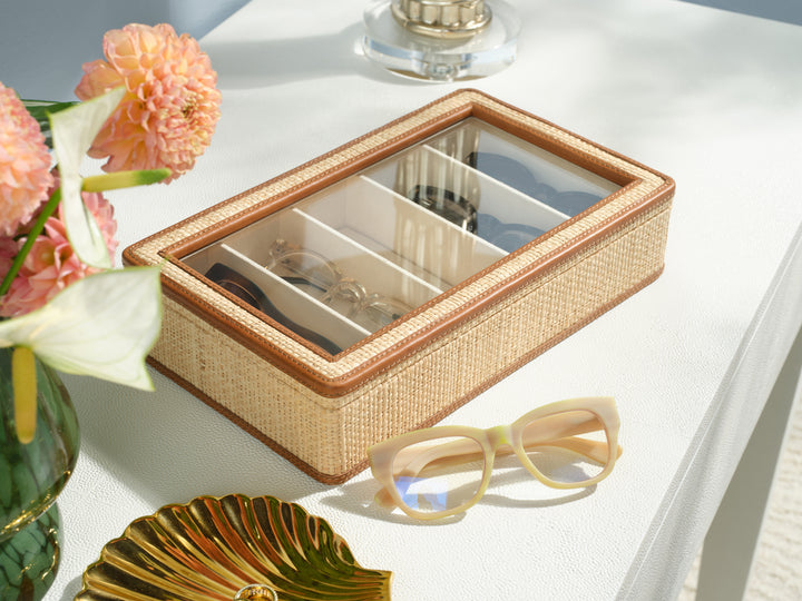 Hanford Natural Raffia Eyewear Organizer Case (Saddle Leather)