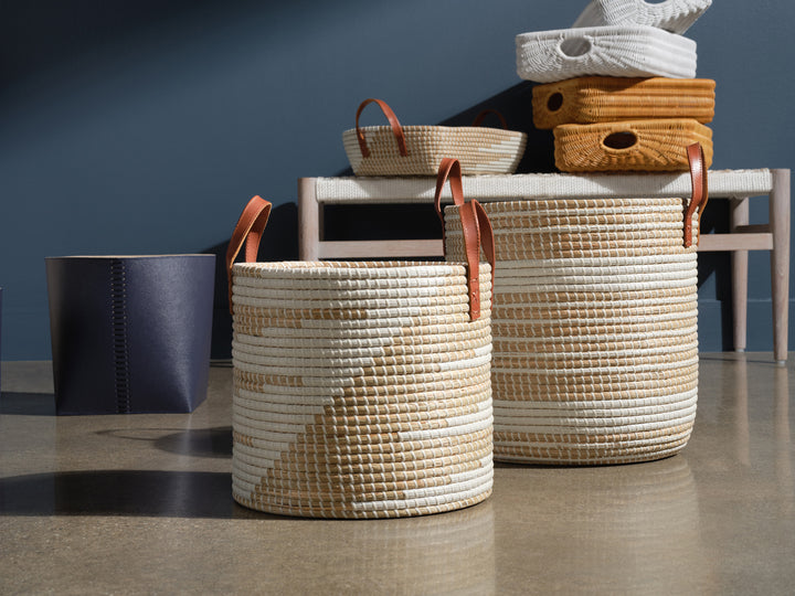 Olinda Natural Seagrass Nesting Baskets Set/2 (White/Natural)
