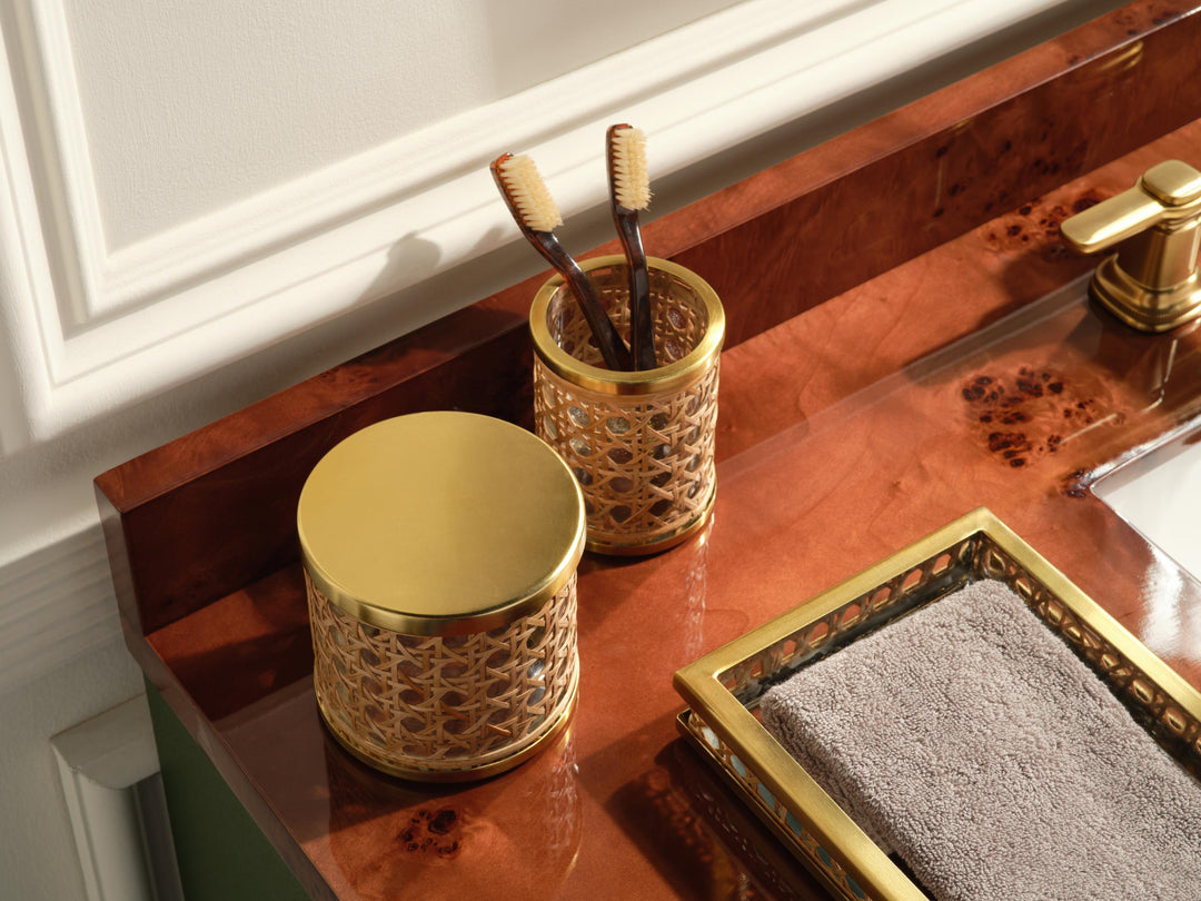 Norwell Rattan/Clear Glass/Gold Stainless Steel Bathroom Accessories