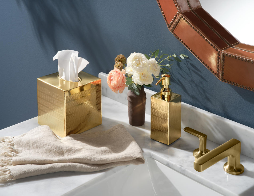 Denver Striped Etched Stainless Steel Bathroom Accessories (Shiny Gold)
