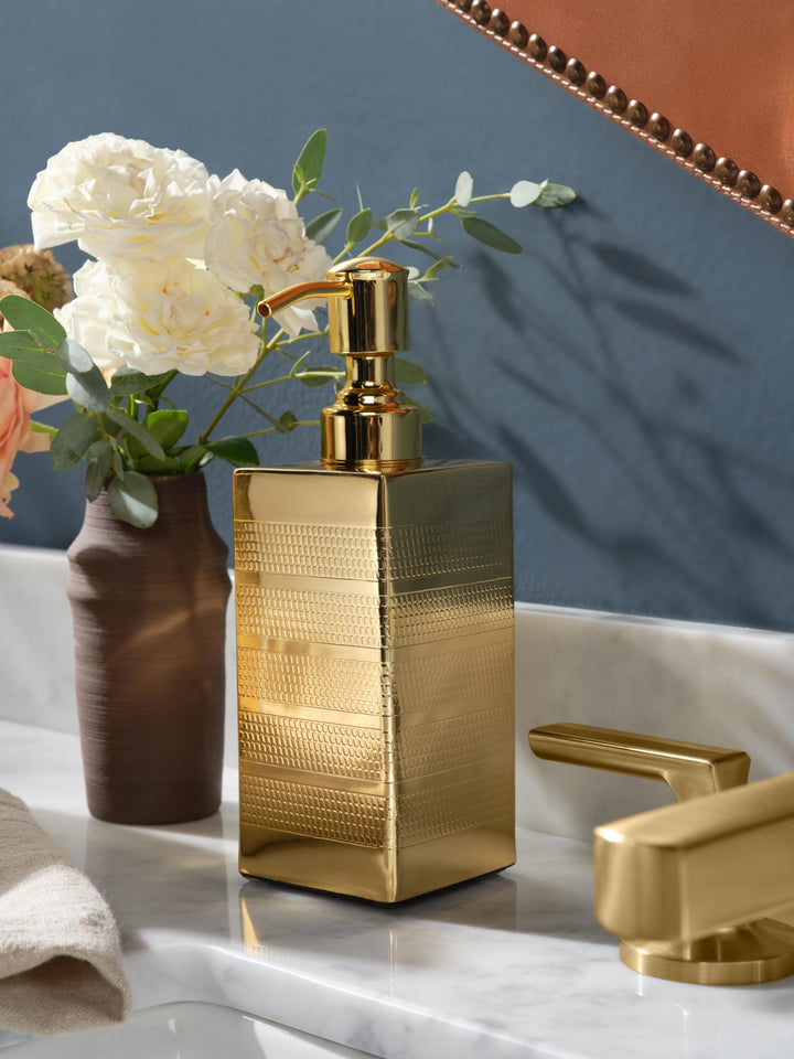 Denver Striped Etched Stainless Steel Bathroom Accessories (Shiny Gold)