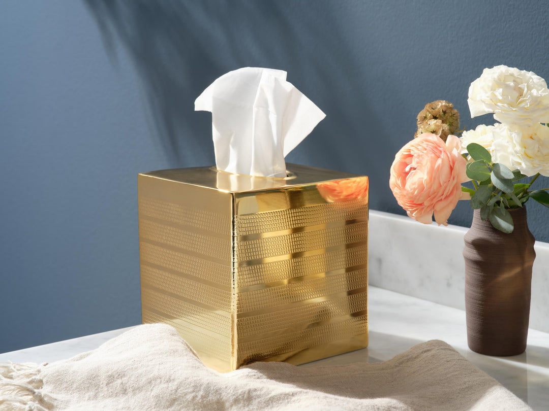 Denver Striped Etched Stainless Steel Bathroom Accessories (Shiny Gold)