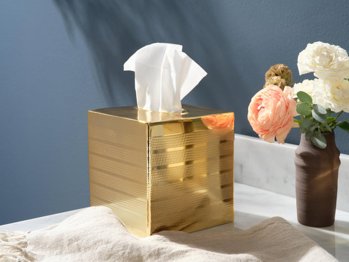 Denver Striped Etched Stainless Steel Bathroom Accessories (Shiny Gold)