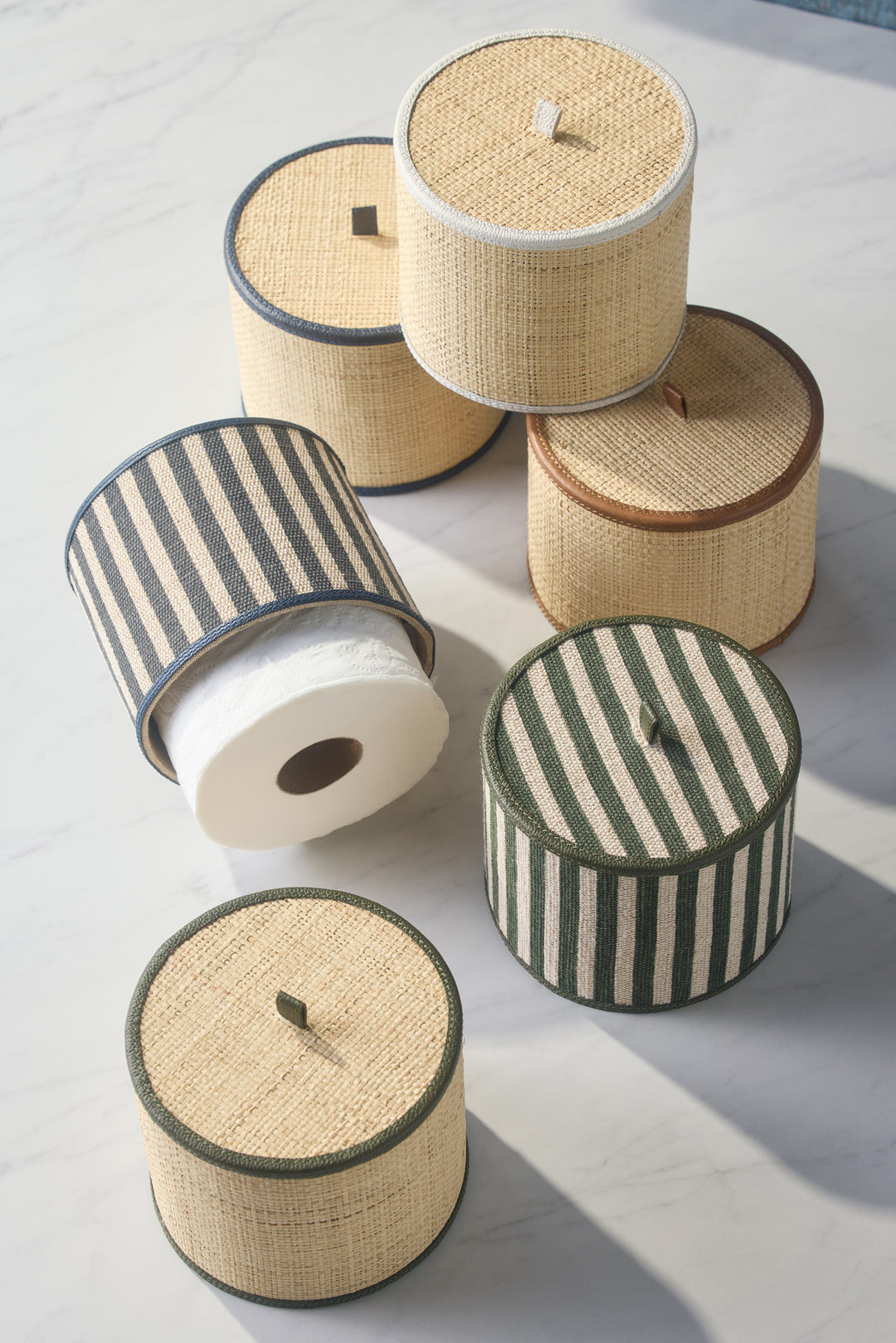Hanford Natural Raffia/Leather Single Toilet Paper Holder Set/2 (Navy)