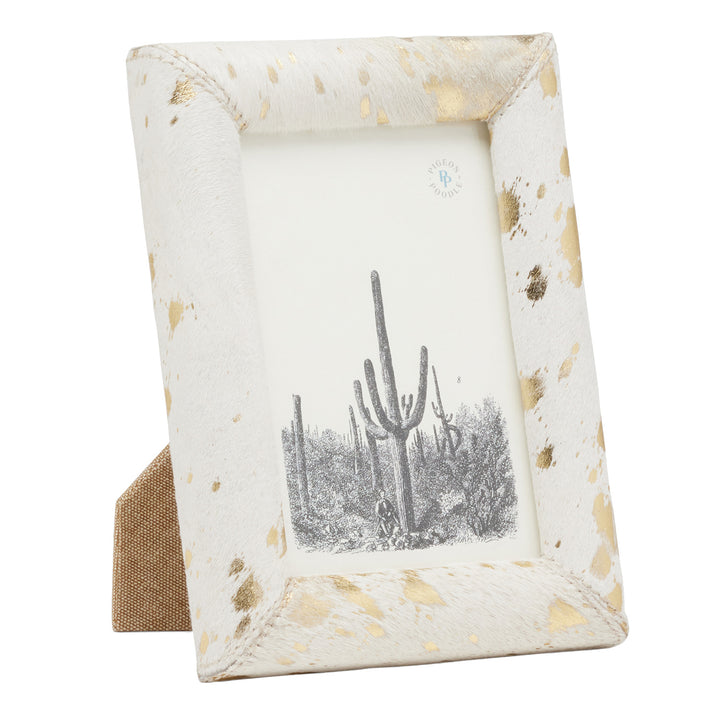 Jena Hair-on-Hide Speckled Picture Frames (White/Gold)