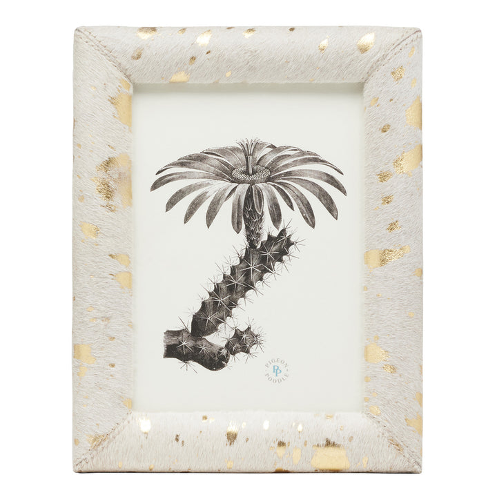 Jena Hair-on-Hide Speckled Picture Frames (White/Gold)