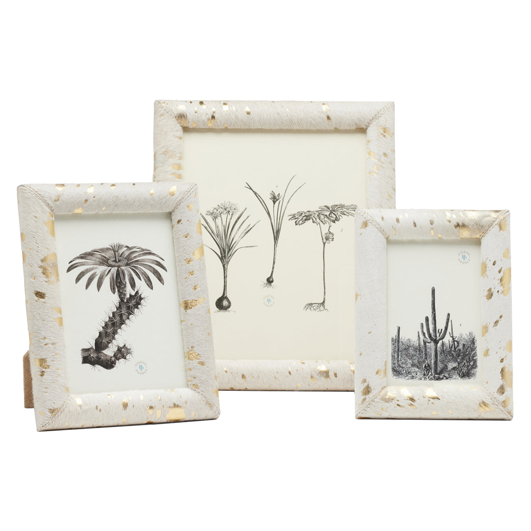 Jena Hair-on-Hide Speckled Picture Frames (White/Gold)