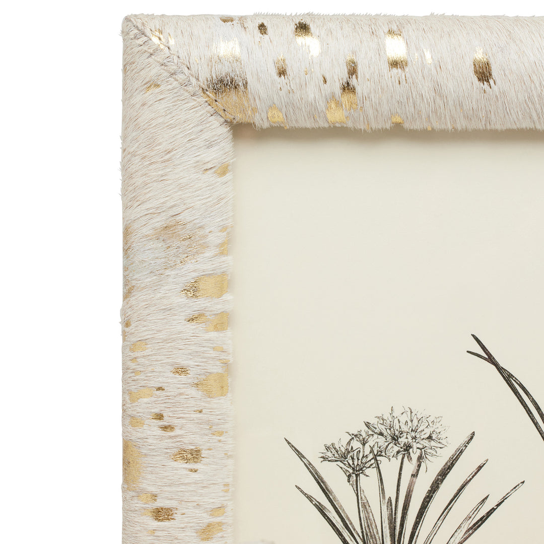 Jena Hair-on-Hide Speckled Picture Frames (White/Gold)